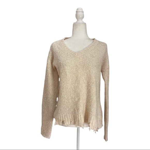 ATM Alpaca Wool Chenille Sweater Cream Destroyed Edge Grunge $395 - Picture 8 of 11